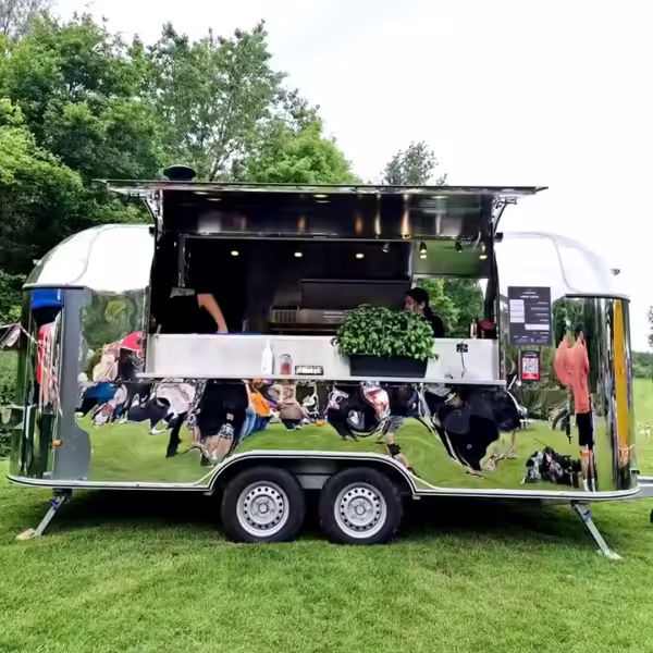 PROSKY Stainless Steel Airstream Food Trailer Mobile Truck for BBQ Hot Dogs Coffee Ice Cream Fast Vending Cart